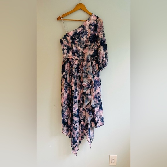 Kay Unger Dress NWT Size 8 Kaylee Floral One Shoulder Ruffle Midi Dress - Picture 7 of 15